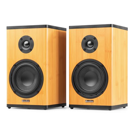 BS20 CONJUNTO DE ALTAVOCES ACTIVOS DE ESTANTERÍA CON BATERÍA, BAMBÚ
