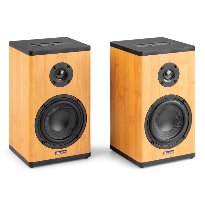 BS20 CONJUNTO DE ALTAVOCES ACTIVOS DE ESTANTERÍA CON BATERÍA, BAMBÚ