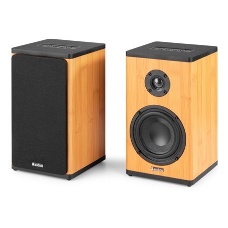 BS20 CONJUNTO DE ALTAVOCES ACTIVOS DE ESTANTERÍA CON BATERÍA, BAMBÚ