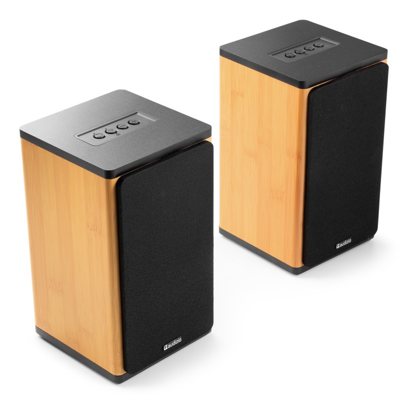 BS20 CONJUNTO DE ALTAVOCES ACTIVOS DE ESTANTERÍA CON BATERÍA, BAMBÚ