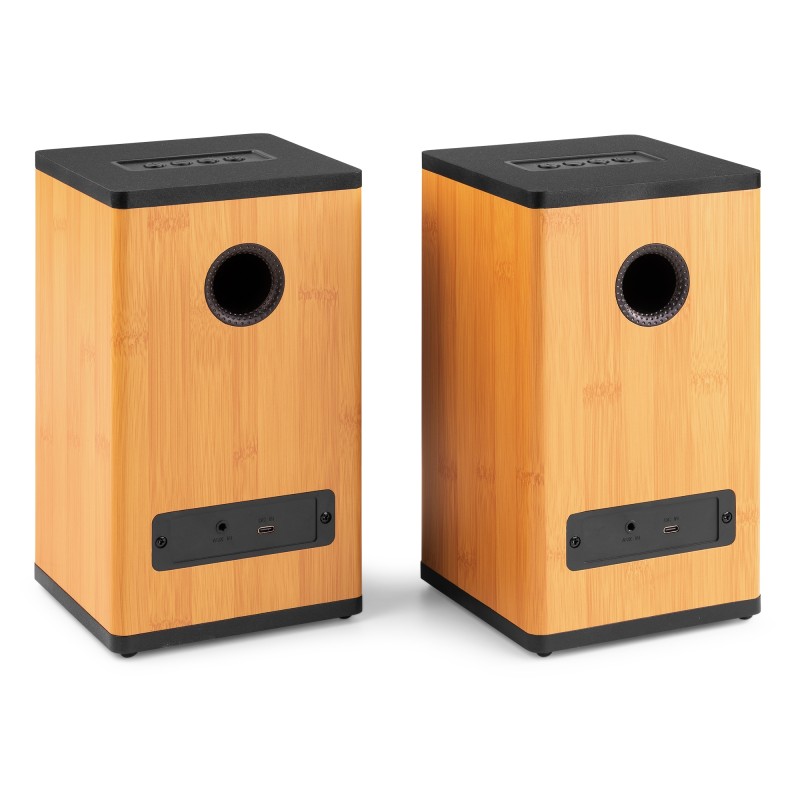 BS20 CONJUNTO DE ALTAVOCES ACTIVOS DE ESTANTERÍA CON BATERÍA, BAMBÚ