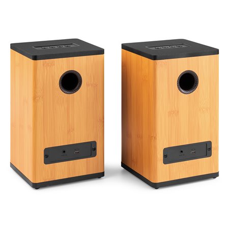 BS20 CONJUNTO DE ALTAVOCES ACTIVOS DE ESTANTERÍA CON BATERÍA, BAMBÚ
