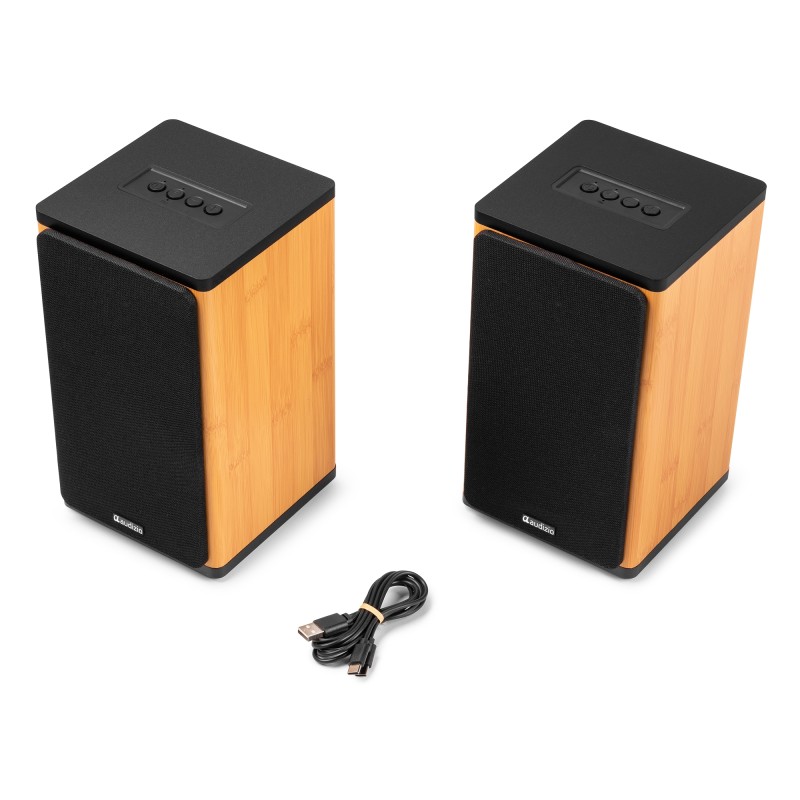 BS20 CONJUNTO DE ALTAVOCES ACTIVOS DE ESTANTERÍA CON BATERÍA, BAMBÚ